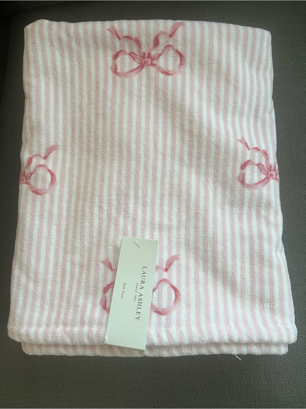 Laura Ashley Pink Bows Stripe Bath Towel 2pc towels - NEW